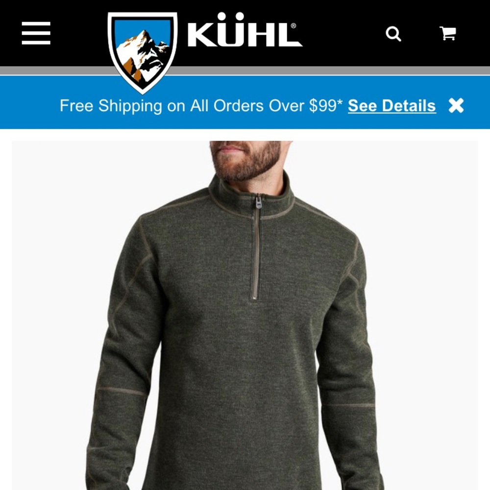 Kühl mens 1/4 zip pullover. New without tags, heathered green color, XL